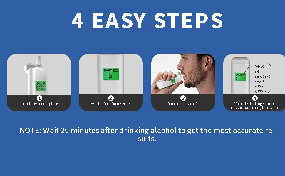 L&HE Breathalyzer, Upgrade Professional-Grade Accuracy Alcohol Tester with Digital HD LCD Display, Memory, and Warning Function for Home Parties Use - product information 8