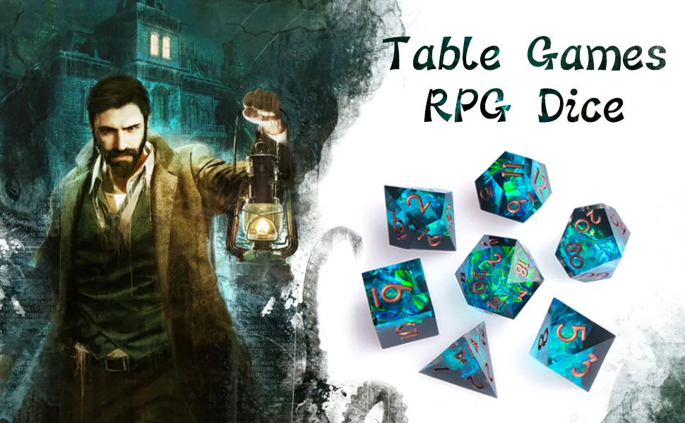 Sharp Edge DND Dice Set Handmade 7 Accessories Dice for Dungeons and Dragons TTRPG Games, Multi-Sided RPG Polyhedral Resin Sharp Edge Dice Roleplaying Games Shadowrun Pathfinder MTG(Blue Dark) - product information 1