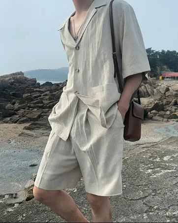 COOFANDY Men's Linen Shirts Short Sleeve Button Up Shirts Beach Hawaiian 2 Piece Short Set Large White - product information 19