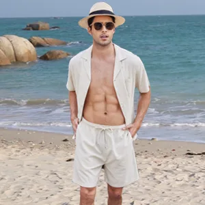 COOFANDY Men's Linen Shirts Short Sleeve Button Up Shirts Beach Hawaiian 2 Piece Short Set Large White - product information 26