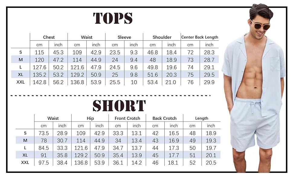 COOFANDY Men's Linen Shirts Short Sleeve Button Up Shirts Beach Hawaiian 2 Piece Short Set Large White - men linen pants