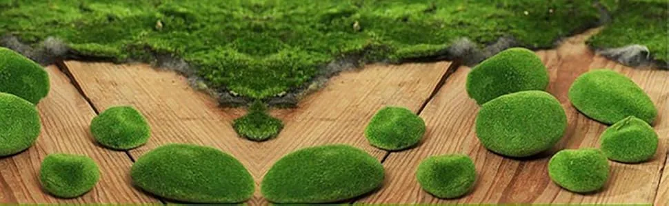 Nicunom 40 Pcs 5 Size Artificial Moss Rocks Decorative Faux Green Moss Covered Stones Fake Moss Balls for Garden Decor DIY Floral Arrangements Plant Poted Decoration - product information 2