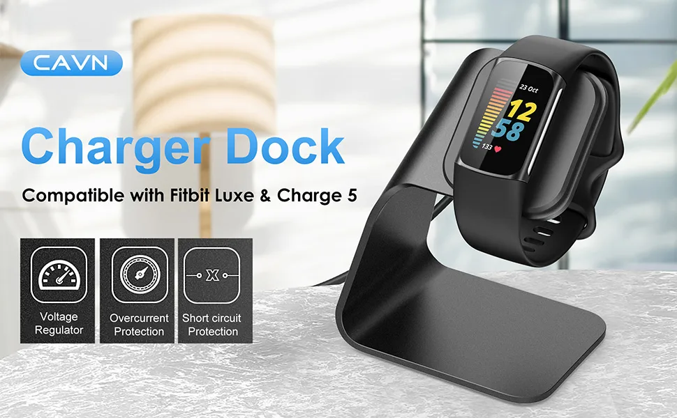CAVN Charger Dock Compatible with Fitbit Charge 5 / Luxe, Replacement Aluminum Charging Stand Dock Station Base Accessories Cradle with 4.2ft USB Cord for Charge 5/Luxe Smart Watch - fitbit charge 5 charger