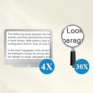 4X Large Magnifier with 36 Adjustable LED Lights Provide Full-Page Viewing Area Evenly Lit Perfect for Low Vision Person and Seniors Silver magnifier - product information 4