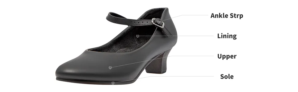 Linodes PU Leather Ankle Strap Character Shoe 1.55'' Dance Shoes for Women-UPD 5.5 Black - product information 2