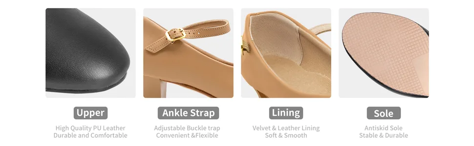 Linodes PU Leather Ankle Strap Character Shoe 1.55'' Dance Shoes for Women-UPD 5.5 Black - product information 3