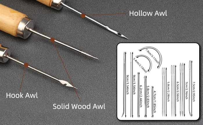 BUTUZE Leather Working Tools, Leather Tool Kit, Practical Leather Craft Kit with Waxed Thread Groover Awl Stitching Punch Hole for Leathercraft Beginner or Adults Gifts - Comes with Tool Manual - leather sewing awl Leather Needles