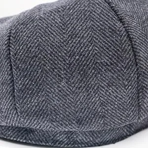 jerague Wool Newsboy Cap for Men Women - Classic Vintage Gatsby Lvy Cabbie Hat Flat Beret Cap Adjustable Size Medium-Large Herringbone/Grey - Herringbone Hat