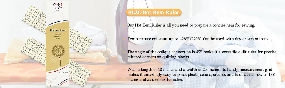 2 Pieces Inches Hot Hem Ruler,Hot Iron Ruler,Hot Press Ruler for Quilting and Sewing,Handmade Tool for Electric Iron Home Ironing Work - Hot Hem Ruler