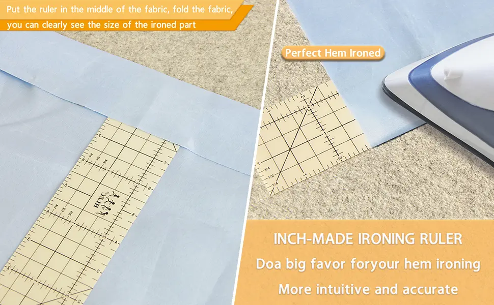 2 Pieces Inches Hot Hem Ruler,Hot Iron Ruler,Hot Press Ruler for Quilting and Sewing,Handmade Tool for Electric Iron Home Ironing Work - Hot Hem Ruler