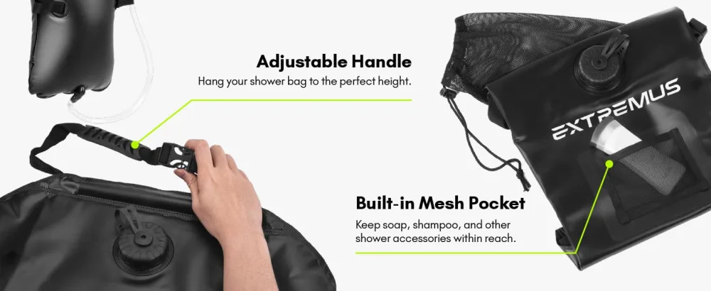 Extremus Rainbow Falls Camping Shower, 6.6 Gallons, 25L Camp Shower Bag, Solar Heating PVC Bladder, Built-in Thermometer, Mesh Pocket, ABS Nozzle System, Portable Solar Shower for Camping - Camping Shower