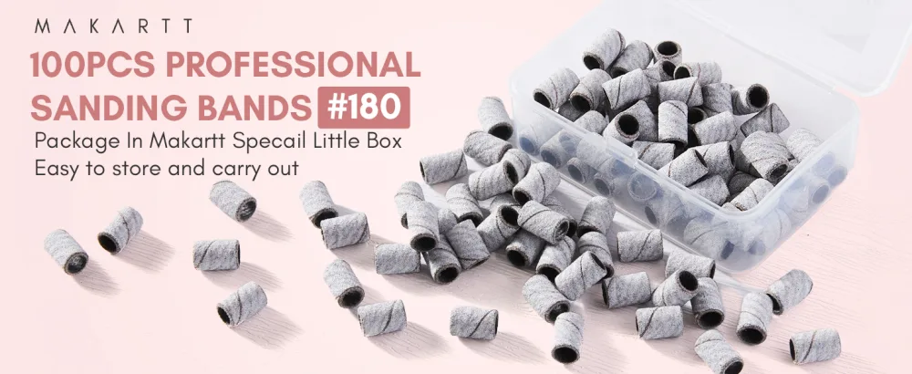 Makartt Sanding Bands for Nail Drill, 100 Pcs Nail File Sanding Bands for Drill Bits #180 Medium Grits for Acrylic Nails Gel Removing and Shaping, Upgrade Thicker Durable Sanding Drill Bit, White 100PCS-#180 grits - product information 16