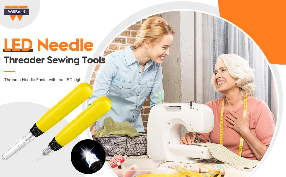 LED Needle Threader Sewing Tools Lighted Plastic Wire Loop DIY Needle Threader Hand Machine Sewing Tool for Sewing Crafting (2 Pieces) - product information 1