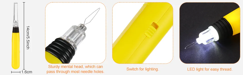 LED Needle Threader Sewing Tools Lighted Plastic Wire Loop DIY Needle Threader Hand Machine Sewing Tool for Sewing Crafting (2 Pieces) - product information 3