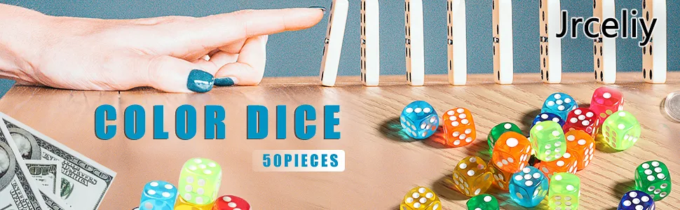 50 Pieces Colored Dice, 6 Sided Dice for Board Games, 14mm Bulk Dice for Math Learning, Dice for Classroom - game dice set
