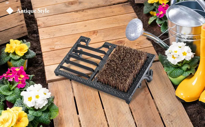 MyGift Heavy Duty Cast Iron Shoe Scraper Mat, Vintage Rustic Black Angled Boot Dirt Cleaner Brush - Heavy Duty Cast Iron Shoe Scraper Mat, Vintage Rustic Black Angled Boot Dirt Cleaner Brush