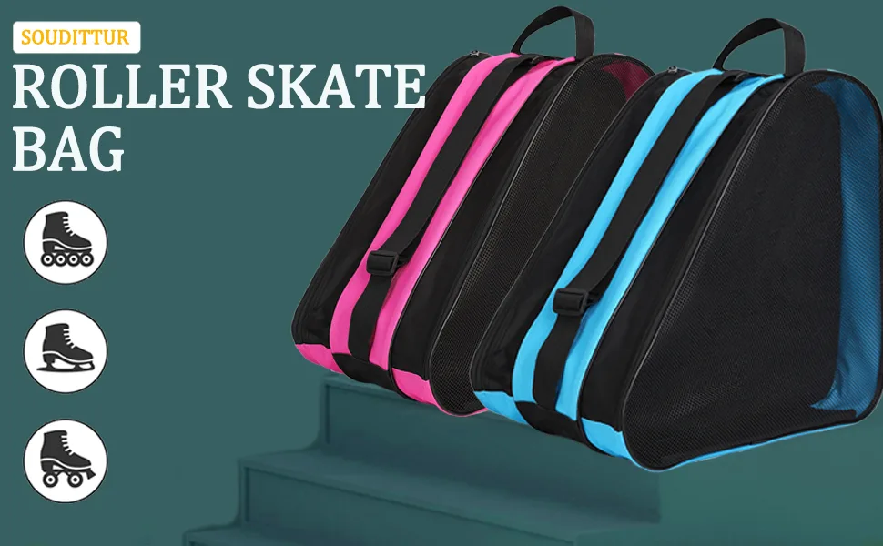 Soudittur Roller Skate Bag with Adjustable Shoulder Strap-Kids and Adults, Breathable & Water Proof High Capacity Ice Skate Bag for Skate Accessories Pink - product information 1