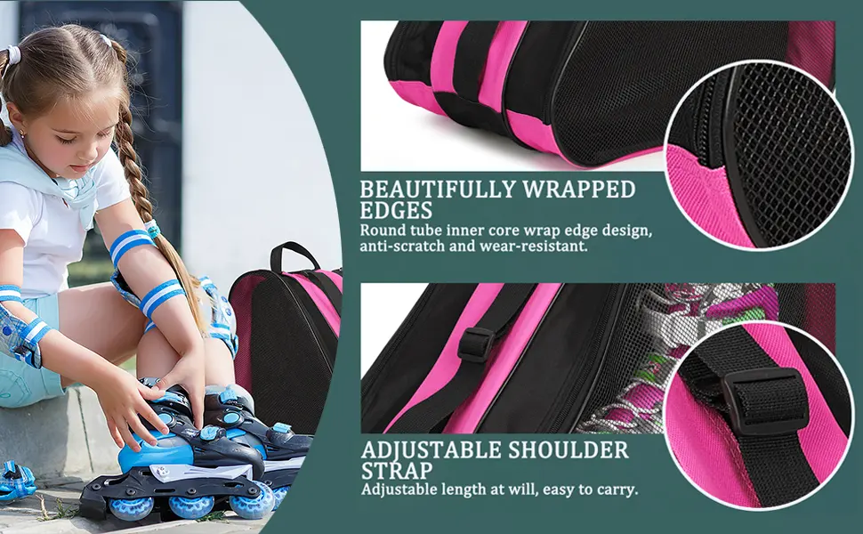 Soudittur Roller Skate Bag with Adjustable Shoulder Strap-Kids and Adults, Breathable & Water Proof High Capacity Ice Skate Bag for Skate Accessories Pink - product information 3