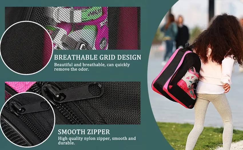 Soudittur Roller Skate Bag with Adjustable Shoulder Strap-Kids and Adults, Breathable & Water Proof High Capacity Ice Skate Bag for Skate Accessories Pink - product information 4