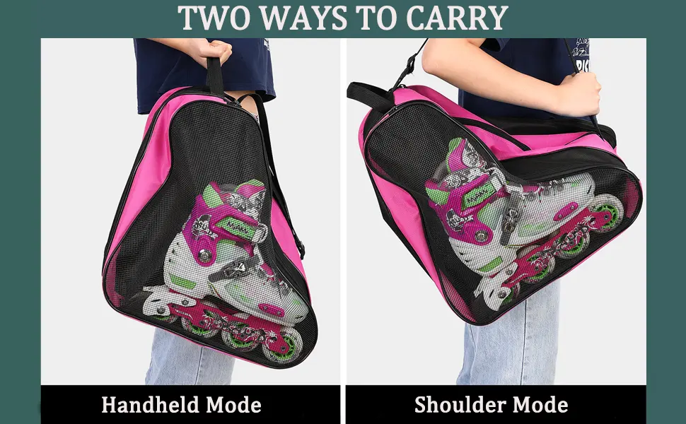 Soudittur Roller Skate Bag with Adjustable Shoulder Strap-Kids and Adults, Breathable & Water Proof High Capacity Ice Skate Bag for Skate Accessories Pink - product information 5
