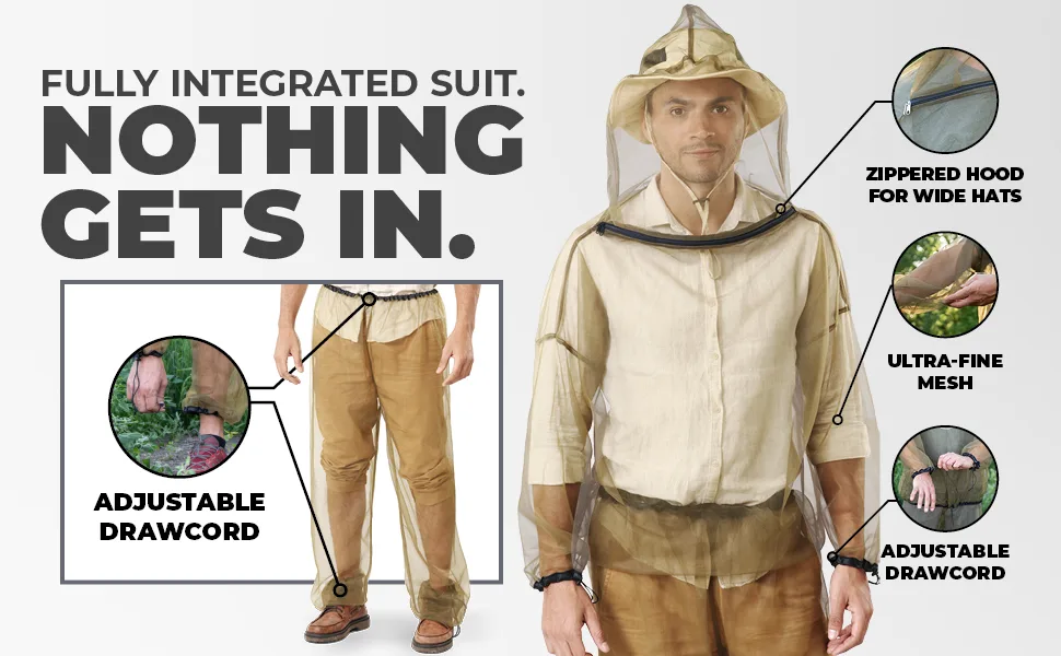 Tough Outdoors Mosquito Suit - Net Bug Pants & Jacket Set - Mesh Bug Suit for Outdoor Protection from Bugs, Flies, Gnats, Jacket Only Large to Extra Large - Mosquito Suit