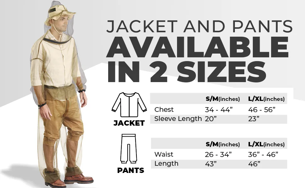 Tough Outdoors Mosquito Suit - Net Bug Pants & Jacket Set - Mesh Bug Suit for Outdoor Protection from Bugs, Flies, Gnats, Jacket Only Large to Extra Large - Mosquito Suit
