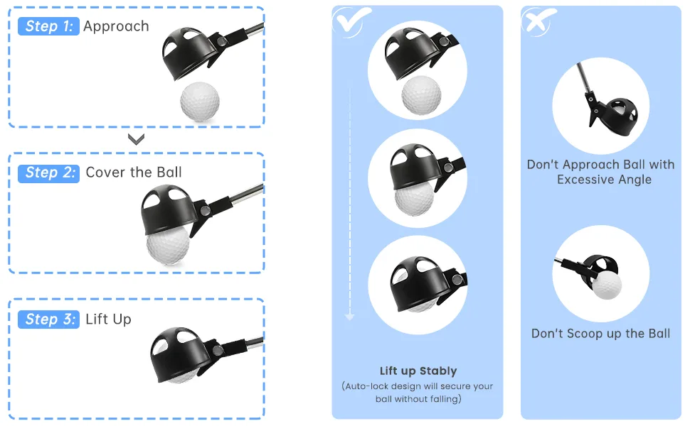 Golf Ball Retriever for Water Telescopic, MG Stainless Ball Retriever Tool Golf Grabber Picker 6.7Ft Extendable Golf Accessories Golf Gift for Men Women, with Automatic Locking Scoop - golf ball retriever