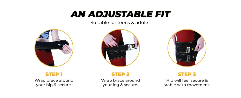CopperJoint Hip Support Brace for Sciatica Pain Relief - Hip Compression Brace to Help Circulation - Hip Flexor Compression Wrap & Sciatic Nerve Brace for Comfort & Recovery - Hip Flexor Brace Black - An adjustable fit suitable for teens and adults.