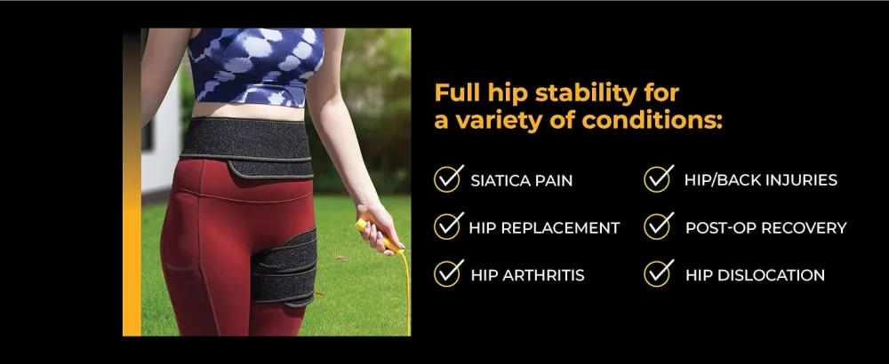 CopperJoint Hip Support Brace for Sciatica Pain Relief - Hip Compression Brace to Help Circulation - Hip Flexor Compression Wrap & Sciatic Nerve Brace for Comfort & Recovery - Hip Flexor Brace Black - Full hip stability for a variety of conditions.