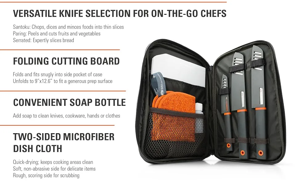 GSI Outdoors, Santoku Knife Set, For Camping, Grey - VERSATILE KNIFE SELECTION FOR ON-THE-GO CHEFS FOLDING CUTTING BOARD SOAP BOTTLE dish cloth