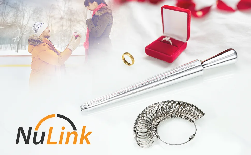 Ring Sizer Measuring Tool, NuLink Aluminum Ring Mandrel Dual Measurement Size Metal Rings Sizers Tools Kit Adjuster for Women Men Rings - nulink_ringsizer_main