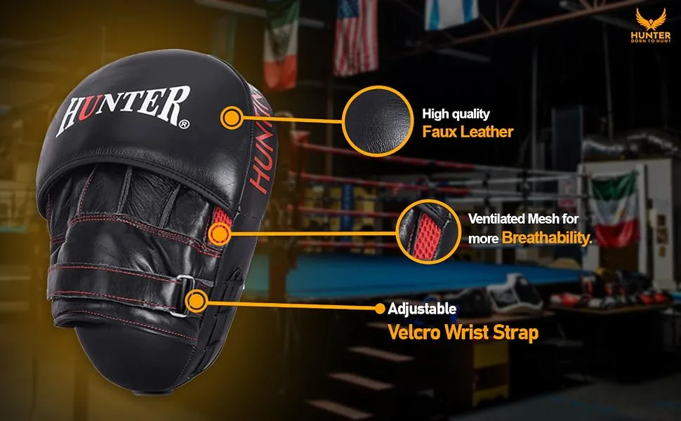 Hunter Essential Boxing Mitts Curved Boxing Pads MMA Sparring Training Focus Mitts (Pair) - Punching Mitts