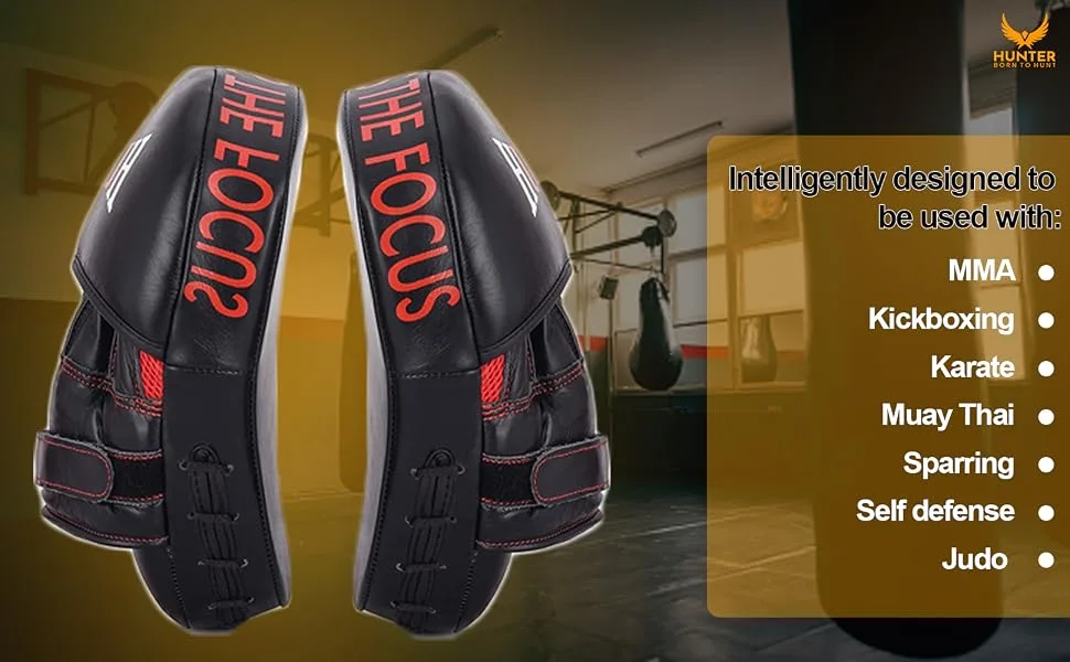 Hunter Essential Boxing Mitts Curved Boxing Pads MMA Sparring Training Focus Mitts (Pair) - Punching Mitts