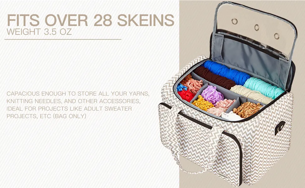 HOMEST Yarn Storage Bag, Knitting Tote with Removable Inner Dividers, Ripple Ripple Extra Large - yarn storage bag