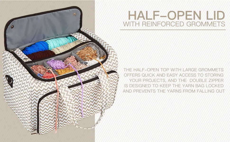 HOMEST Yarn Storage Bag, Knitting Tote with Removable Inner Dividers, Ripple Ripple Extra Large - yarn storage bag