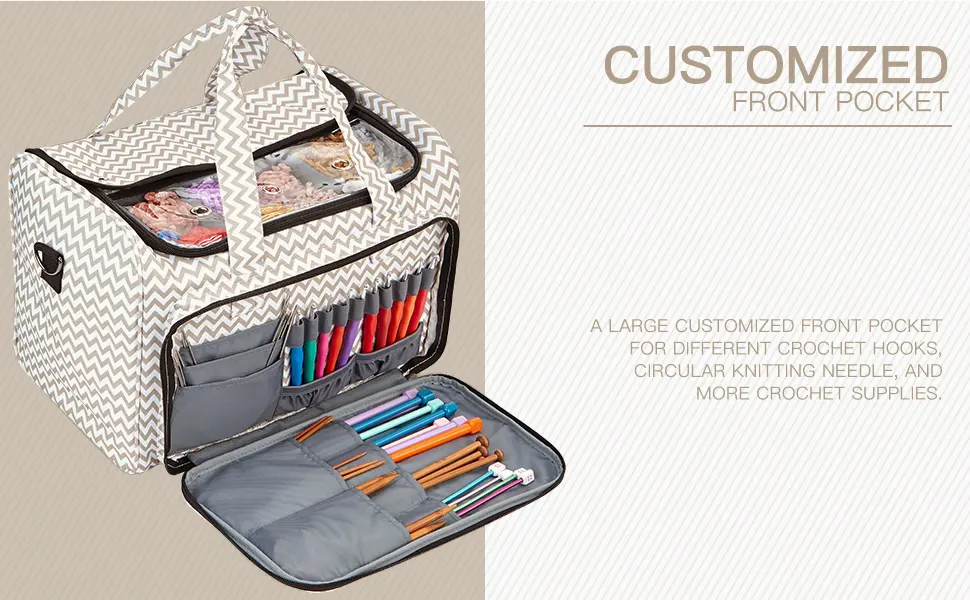HOMEST Yarn Storage Bag, Knitting Tote with Removable Inner Dividers, Ripple Ripple Extra Large - yarn storage bag