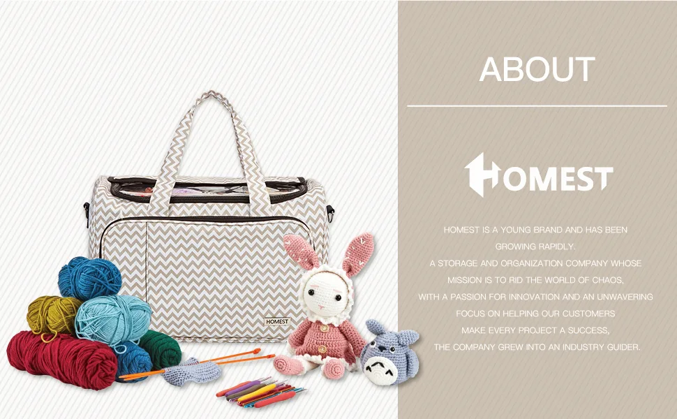 HOMEST Yarn Storage Bag, Knitting Tote with Removable Inner Dividers, Ripple Ripple Extra Large - yarn storage bag