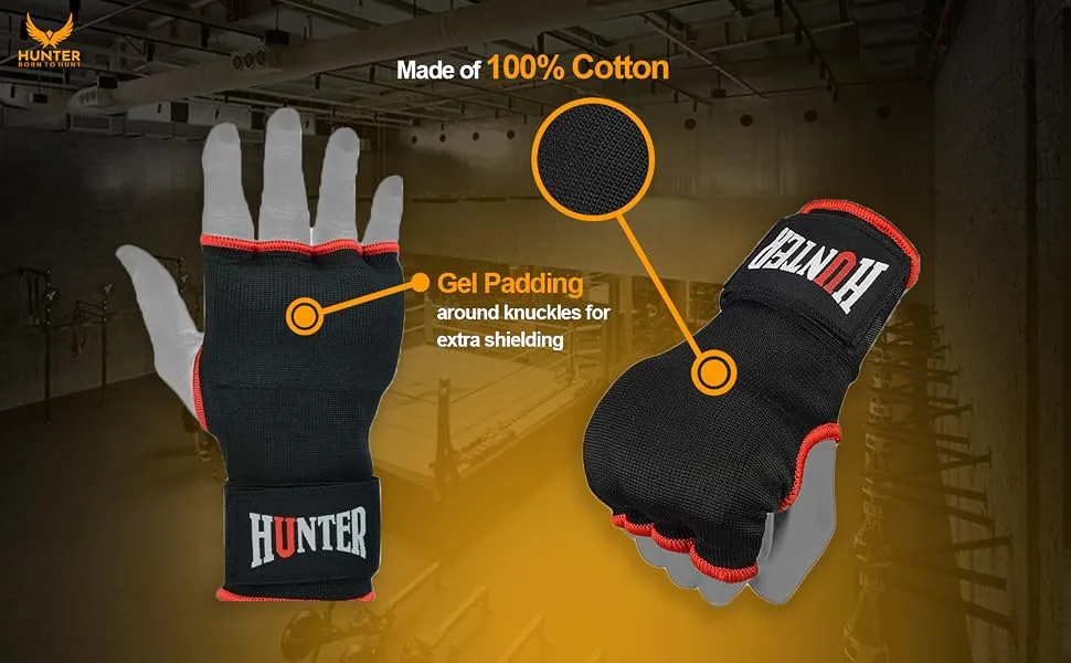 HUNTER Gel Padded Inner Gloves with Hand Wraps for Boxing (Comes in Pair) Black S/M - Boxing Hand Wraps