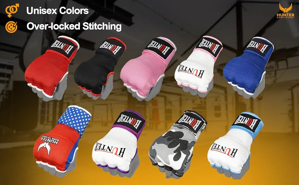 HUNTER Gel Padded Inner Gloves with Hand Wraps for Boxing (Comes in Pair) Black S/M - Boxing Inner Gel Gloves
