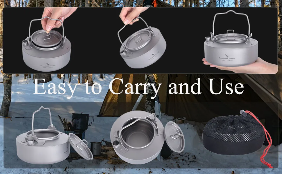 Boundless Voyage 700ml Titanium Kettle with Folding Handle Ultralight Portable Teapot for Outdoor Camping Coffee Maker Grey-Ti3100D - product information 3