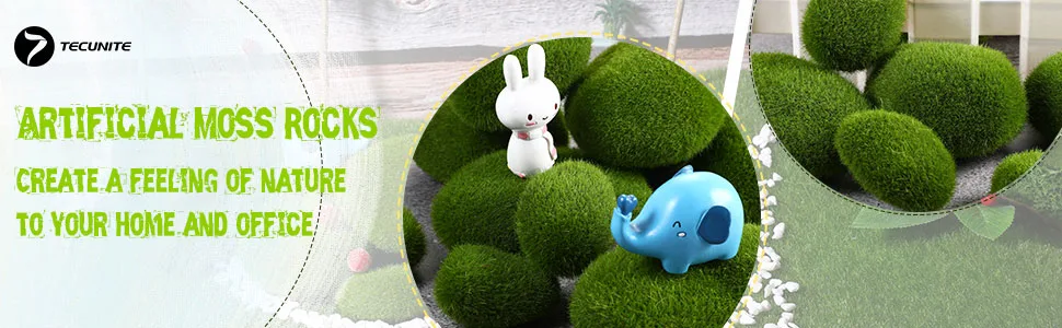 TecUnite 20 Pieces Artificial Moss Rocks Decorative Faux Green Moss Covered Stones (5 Size) - product information 1