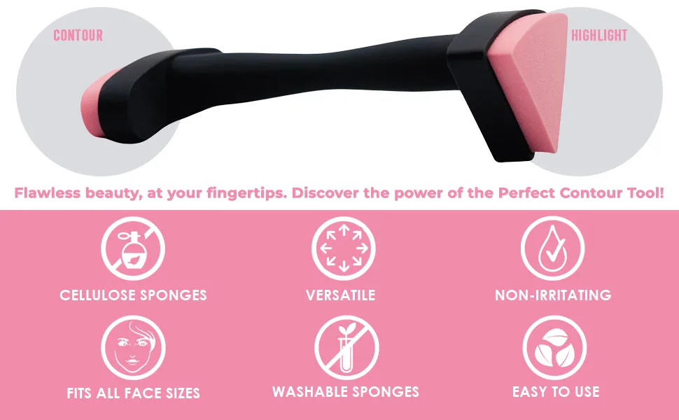 Perfect Contour Tool | Contouring & Highlighting Make-up Stamp | Contour Applicator | Use with Powder, Liquid, and Cream Make-up | Learn How to Contour and Highlight - The best Contour brush for beginners