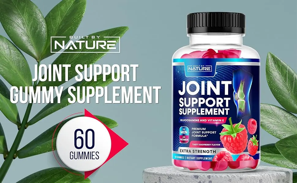 Built by Nature Joint Support Supplement - Glucosamine & Vitamin E Gummies for Enhanced Mobility and Joint Health - 60 Gummies - Joint Support Gummies Extra Strength Glucosamine Gummy and Vitamin E Chewable