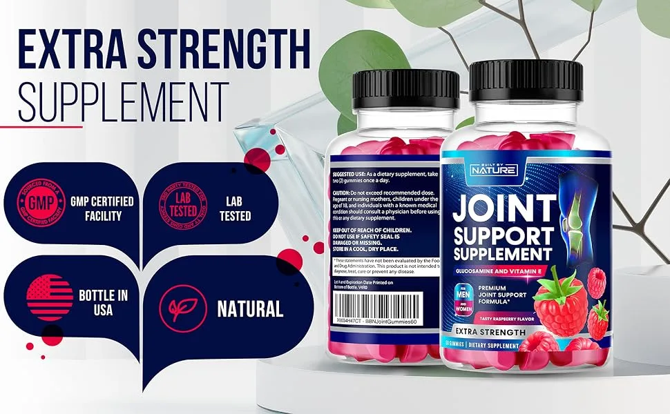 Built by Nature Joint Support Supplement - Glucosamine & Vitamin E Gummies for Enhanced Mobility and Joint Health - 60 Gummies - Joint Support Gummies Extra Strength Glucosamine Gummy and Vitamin E Chewable