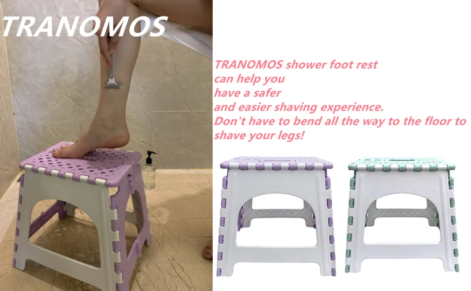 Shower Foot Rest, TRANOMOS Shower Stool for Shaving Legs, Folding Plastic Shower Step Stool for Inside Shower, Waterproof Pedicure Stand Foot Rest for Corner, Purple - product information 1