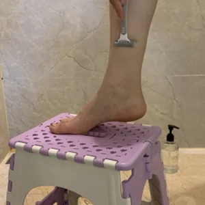 Shower Foot Rest, TRANOMOS Shower Stool for Shaving Legs, Folding Plastic Shower Step Stool for Inside Shower, Waterproof Pedicure Stand Foot Rest for Corner, Purple - product information 4