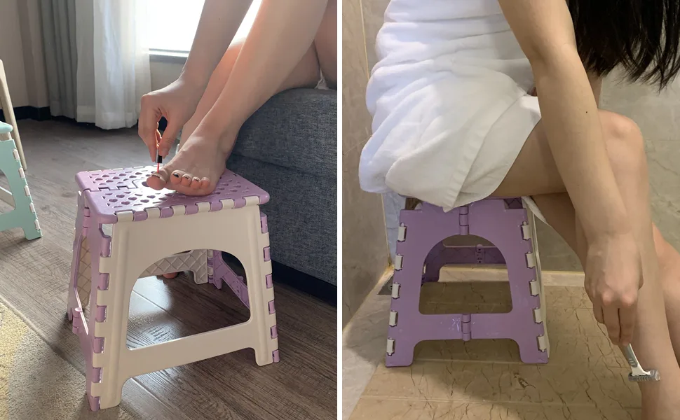 Shower Foot Rest, TRANOMOS Shower Stool for Shaving Legs, Folding Plastic Shower Step Stool for Inside Shower, Waterproof Pedicure Stand Foot Rest for Corner, Purple - product information 5