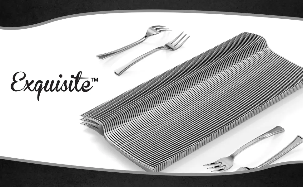 Exquisite Plastic Mini Forks 100CT Premium Quality Silverware Silver Look Alike Heavy Duty Plastic Tasting Dessert Forks - Silver100