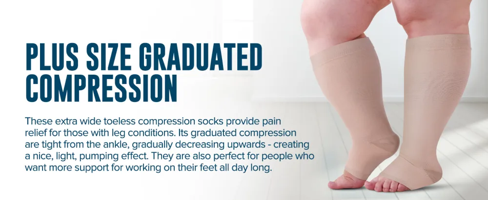 Doctor's Select Toeless Plus Size Compression Socks Wide Calf - Up to 6XL | 20-30 mmHg Compression Socks for Women Open Toe 5X-Large Beige - product information 19
