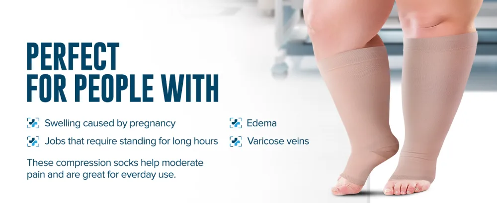 Doctor's Select Toeless Plus Size Compression Socks Wide Calf - Up to 6XL | 20-30 mmHg Compression Socks for Women Open Toe 5X-Large Beige - product information 21